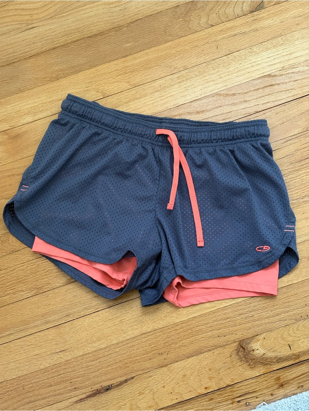 Champion Women's Charcoal Gray Athletic Two-in-One Shorts with Coral Liner